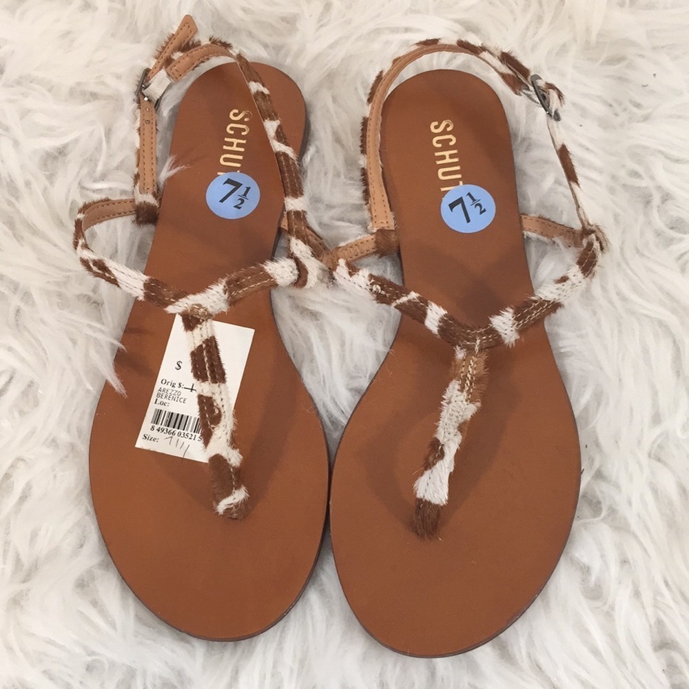 SCHUTZ PELO GIRAFA 2 FLAT SANDALS Size 7.5